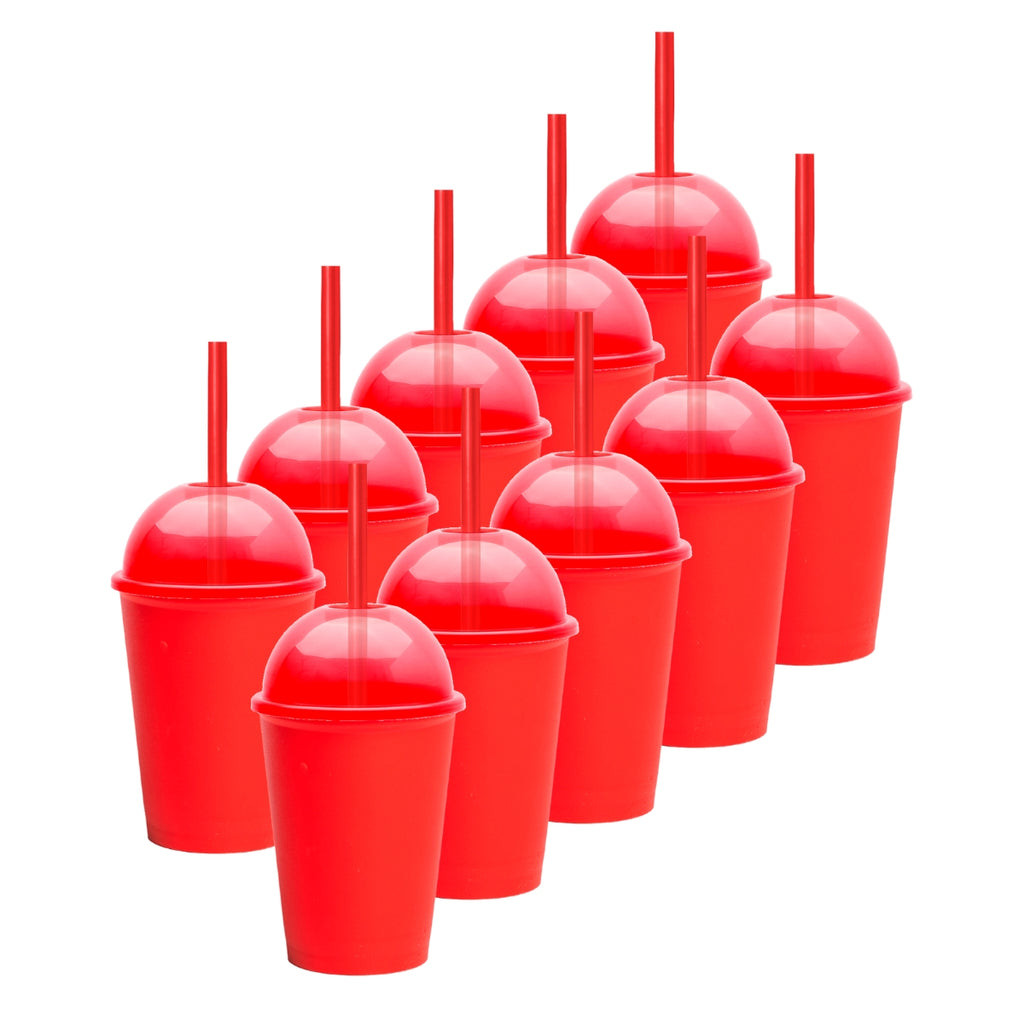 Kit de 10 Vasos SATURN 12 OZ tapa domo y popote