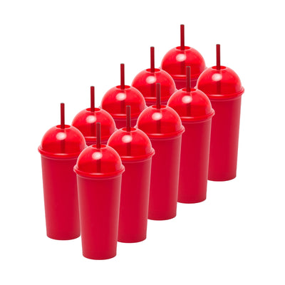 Kit de 10 Vasos SATURN 20 OZ tapa domo y popote · Rojo