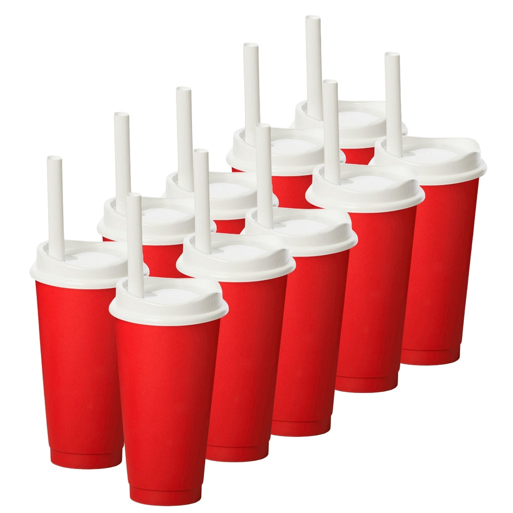 Kit de 10 Vasos MOON 24 OZ tapa y popote ancho
