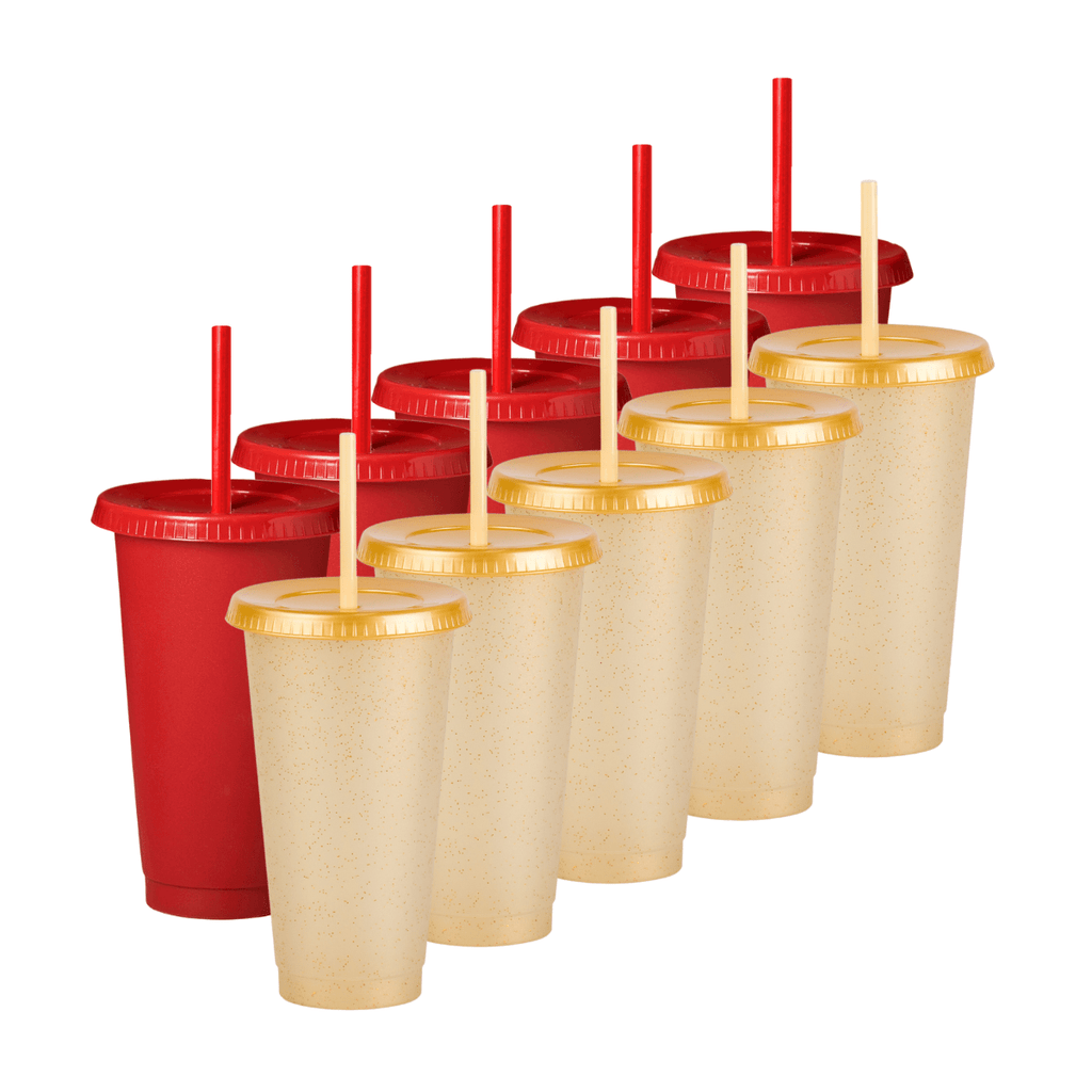 ¡Compra Rápida! Kit de 10 Vasos SUN 24 OZ Red & Gold Holiday Edition