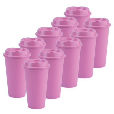 Kit de 10 Vasos STAR 16 OZ con tapa cafetera · Rosa