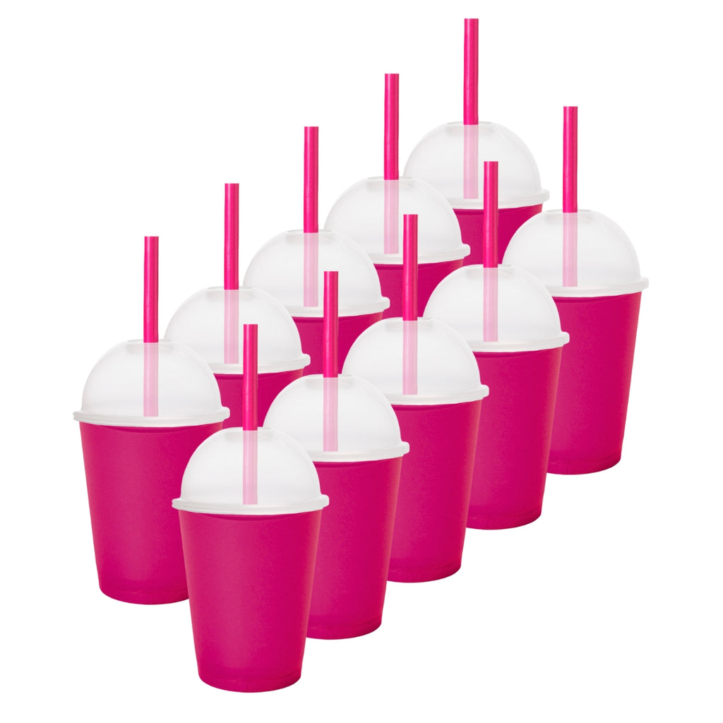 Kit de 10 Vasos SATURN 12 OZ tapa domo y popote