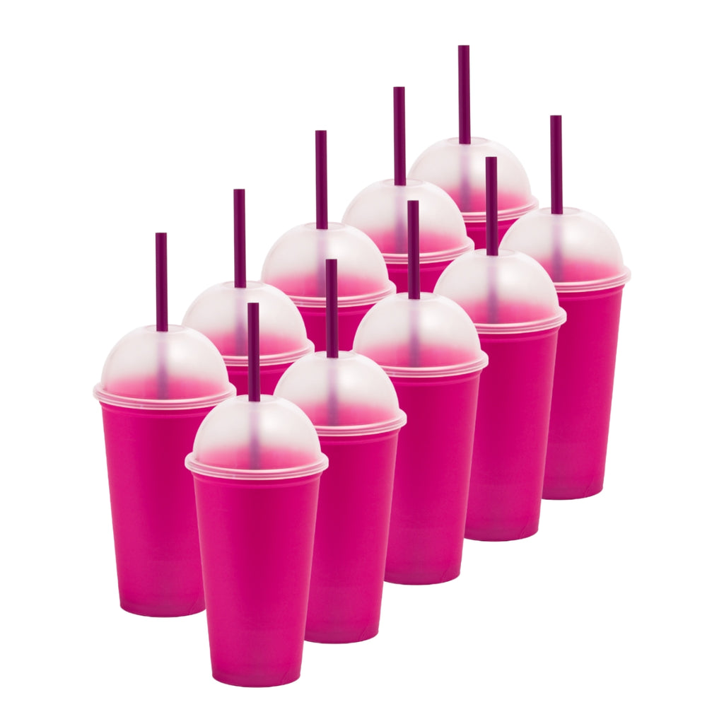 Kit de 10 Vasos SATURN 16 OZ tapa domo y popote