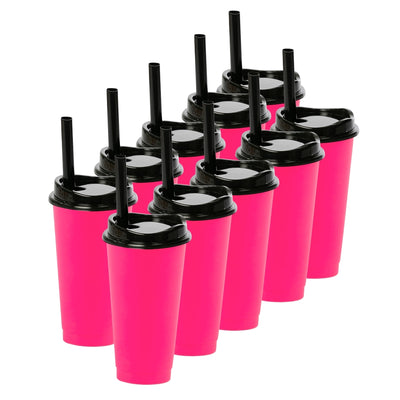 Kit de 10 Vasos MOON 24 OZ tapa y popote ancho · Rosa Mexicano