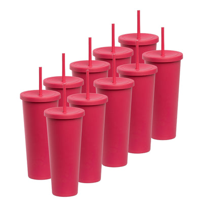 Kit de 10 Vasos ROCKET 34 OZ tapa giratoria y popote · Rosa Mexicano