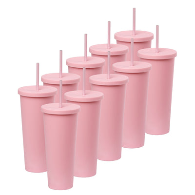 Kit de 10 Vasos ROCKET 34 OZ tapa giratoria y popote · Rosa Pastel
