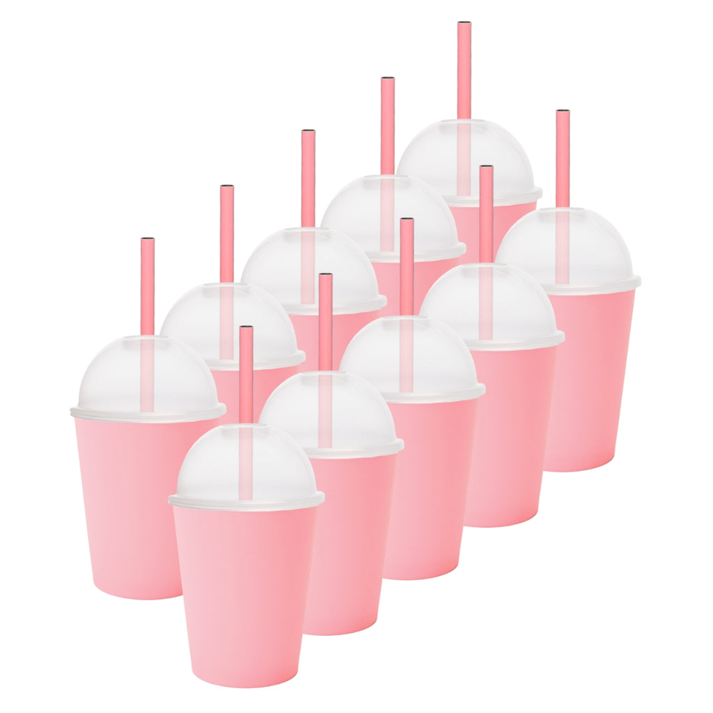 Kit de 10 Vasos SATURN 12 OZ tapa domo y popote