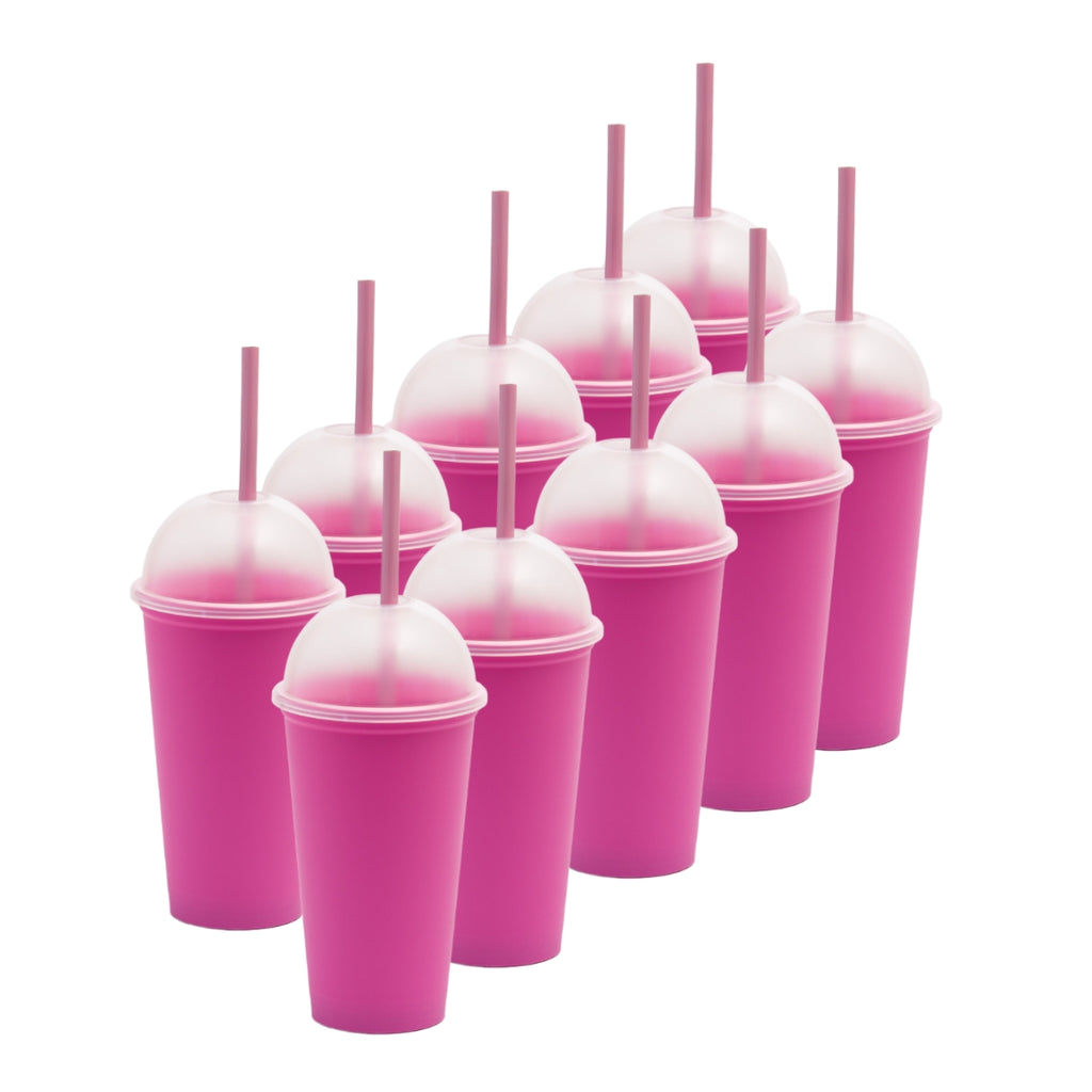 Kit de 10 Vasos SATURN 16 OZ tapa domo y popote