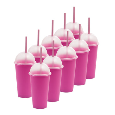Kit de 10 Vasos SATURN 16 OZ tapa domo y popote · Rosa