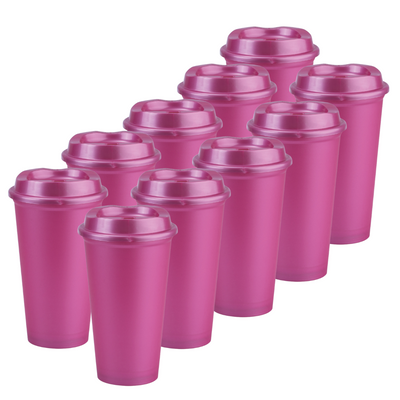 Kit de 10 Vasos STAR 16 OZ con tapa cafetera · Rosa Metálico