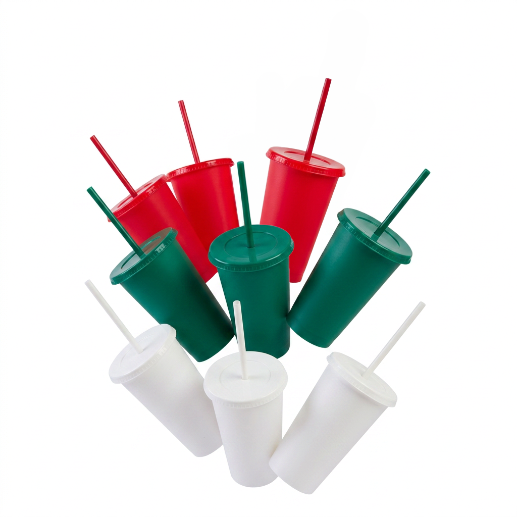 Kit Patrio SUN 16oz 9 Vasos Reutilizables Tricolor con Tapa y Popote