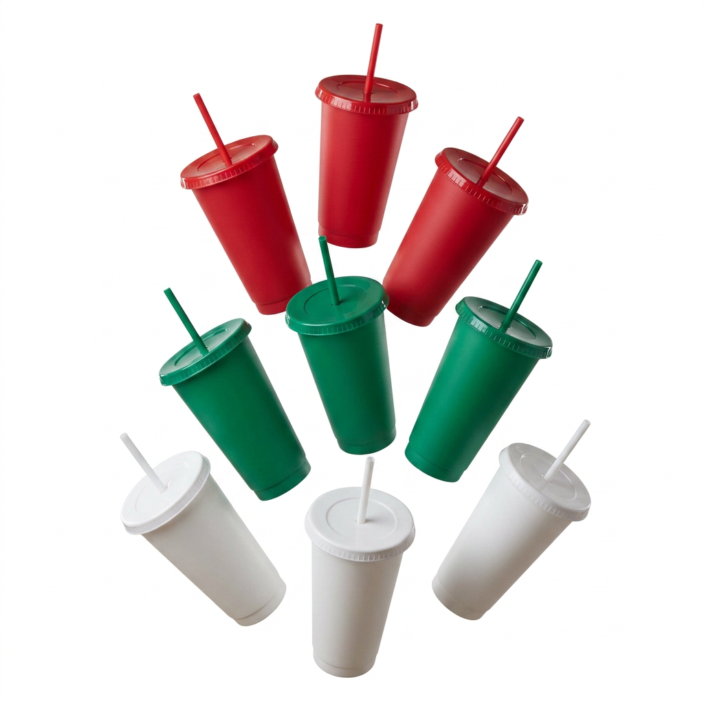 Kit Patrio SUN 24oz 9 Vasos Reutilizables Tricolor con Tapa y Popote