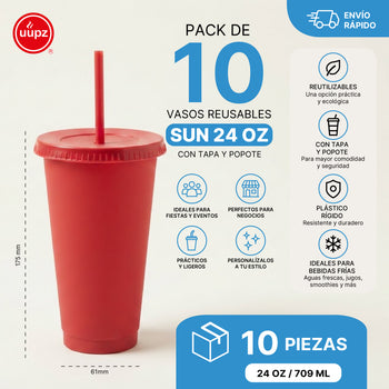 Kit Vasos Fiesta Superhéroes SUN 24oz 10 Piezas con Tapa y Popote