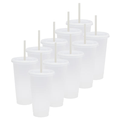 Kit de 10 Vasos SUN 24 OZ tapa plana y popote · Transparente