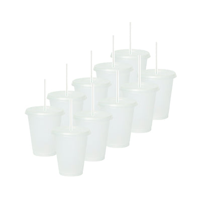 Kit de 10 Vasos SUN 16 OZ tapa plana y popote · Transparente