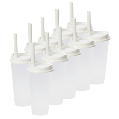 Kit de 10 Vasos MOON 24 OZ tapa y popote ancho · Transparente