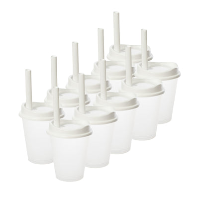 Kit de 10 Vasos MOON 16 OZ tapa y popote ancho · Transparente Blanco
