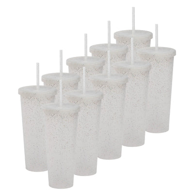 Kit de 10 Vasos ROCKET 34 OZ tapa giratoria y popote · Transparente Glitter