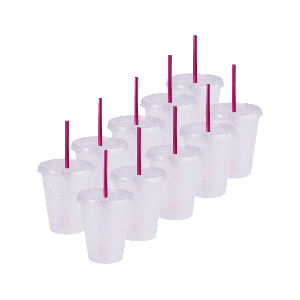 Kit de 10 Vasos SUN 16 OZ tapa plana y popote