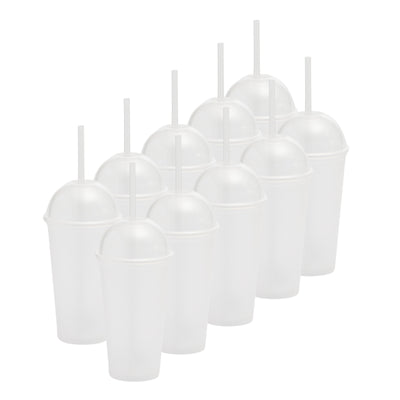 Kit de 10 Vasos SATURN 16 OZ tapa domo y popote · Transparente