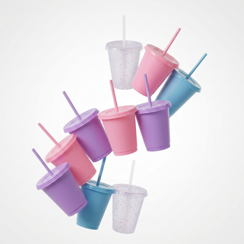 Kit Vasos Fiesta Unicornio SUN 16oz  10 Piezas con Tapa y Popote