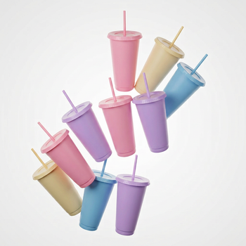 Kit Vasos Fiesta Unicornio SUN 24oz 10 Piezas con Tapa y Popote