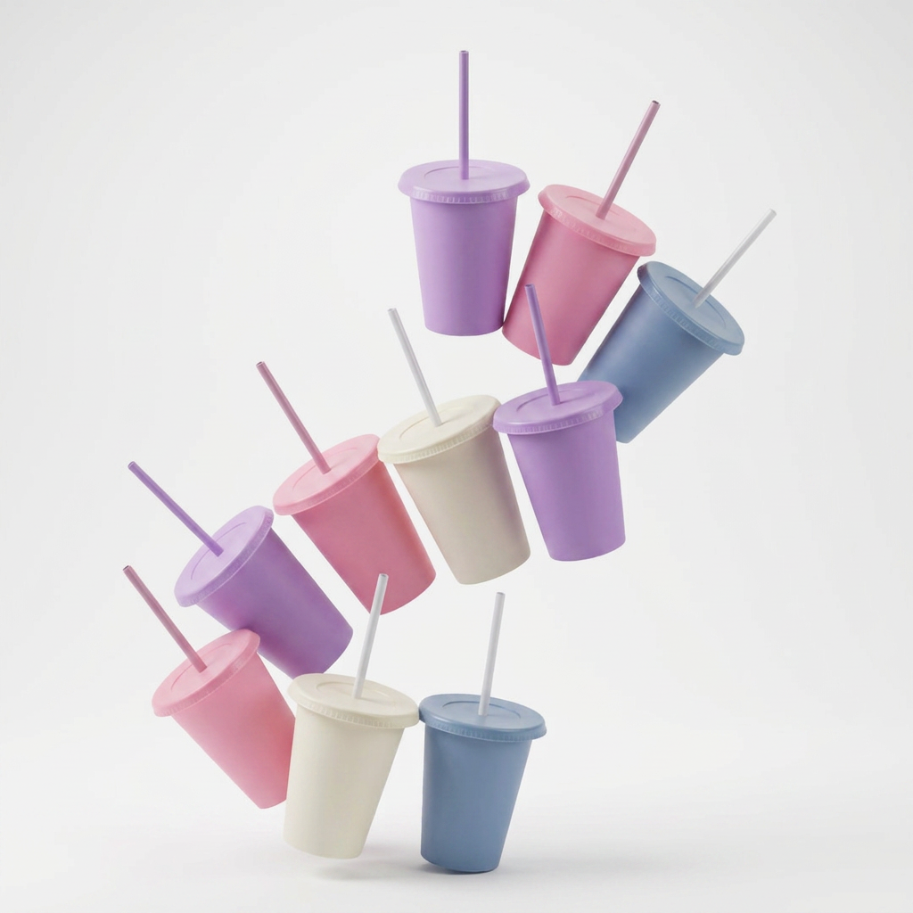 Kit Vasos Fiesta Unicornio SUN Slim 12oz 10 Piezas con Tapa y Popote