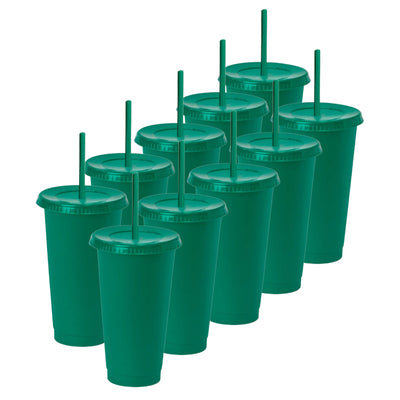 Kit de 10 Vasos SUN 24 OZ tapa plana y popote · Verde Bandera