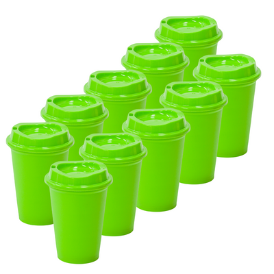 Kit de 10 Vasos STAR 12 OZ con tapa cafetera · Verde Limón