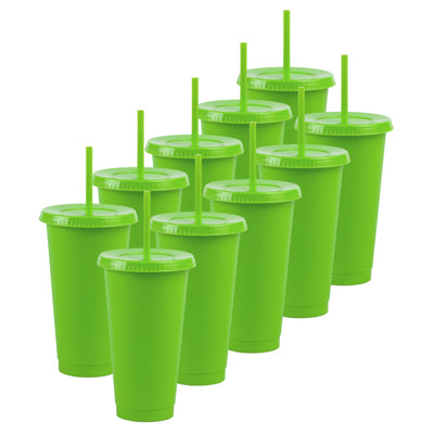 Kit de 10 Vasos SUN 24 OZ tapa plana y popote · Verde Limón