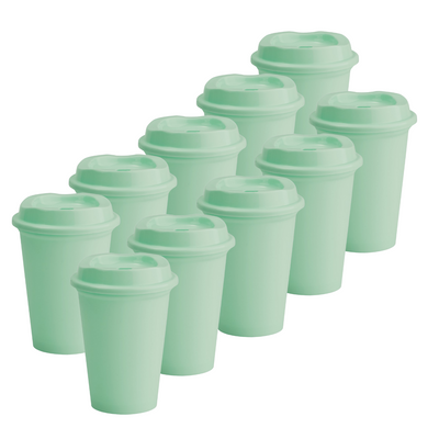 Kit de 10 Vasos STAR 12 OZ con tapa cafetera · Verde Menta