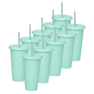 Kit de 10 Vasos SUN 24 OZ tapa plana y popote · Verde Pastel