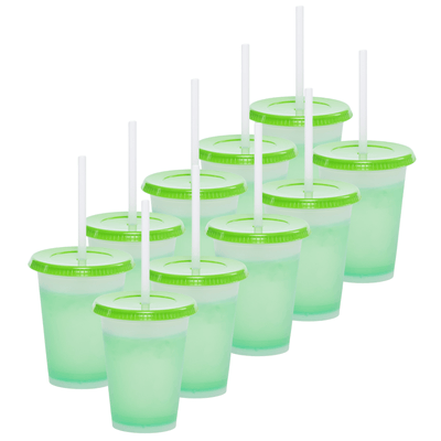 Kit Diversión Vasos SUN SLIM 12 OZ tapa plana con popote - Efecto Mágico · Verde Mágico