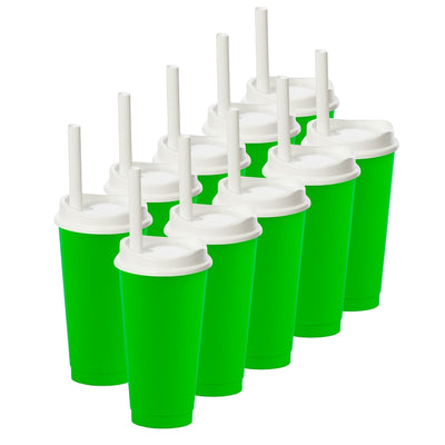 Kit de 10 Vasos MOON 24 OZ tapa y popote ancho · Verde Limón