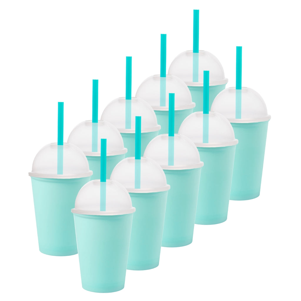 ¡Compra Rápida!  Kit de 10 Vasos SATURN 12 OZ tapa domo y popote