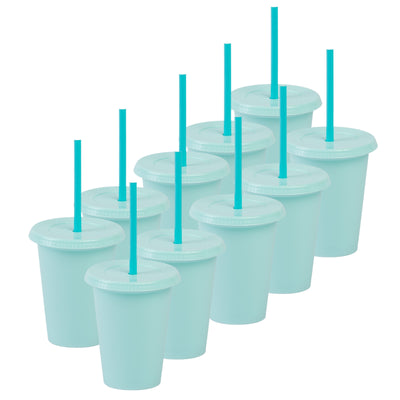 Kit de 10 Vasos SUN SLIM 12 OZ tapa plana y popote · Verde Pastel