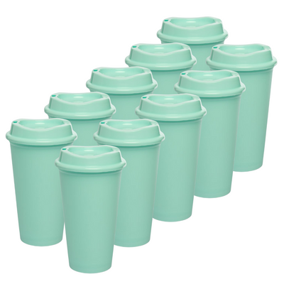 Kit de 10 Vasos STAR 16 OZ con tapa cafetera · Verde Pastel