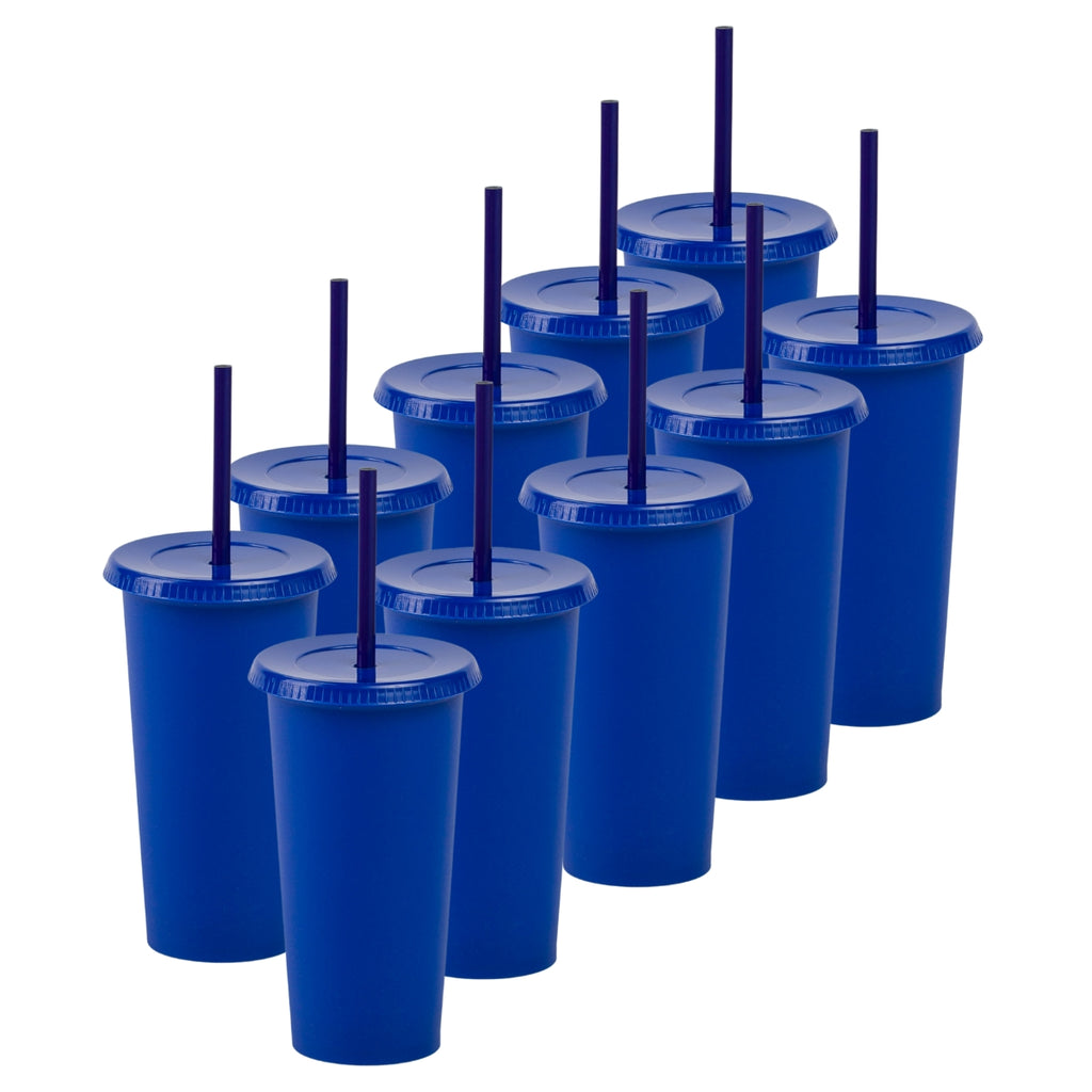 Kit Fiesta 10 Vasos SUN SLIM 20 OZ tapa plana con popote - Azul estilizado | UUPZ