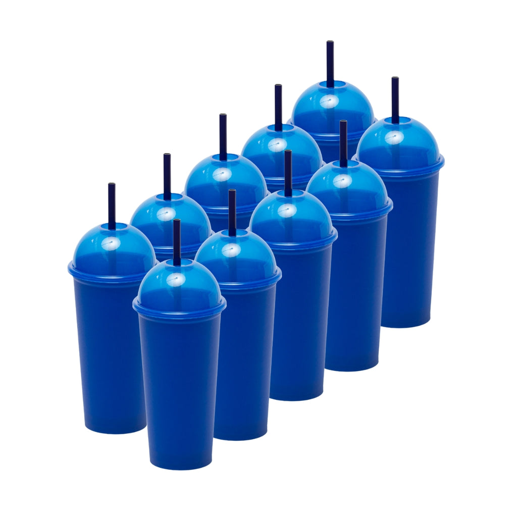 Kit Frappé 10 Vasos SATURN 20 OZ tapa domo con popote  - Azul acabado mate | UUPZ