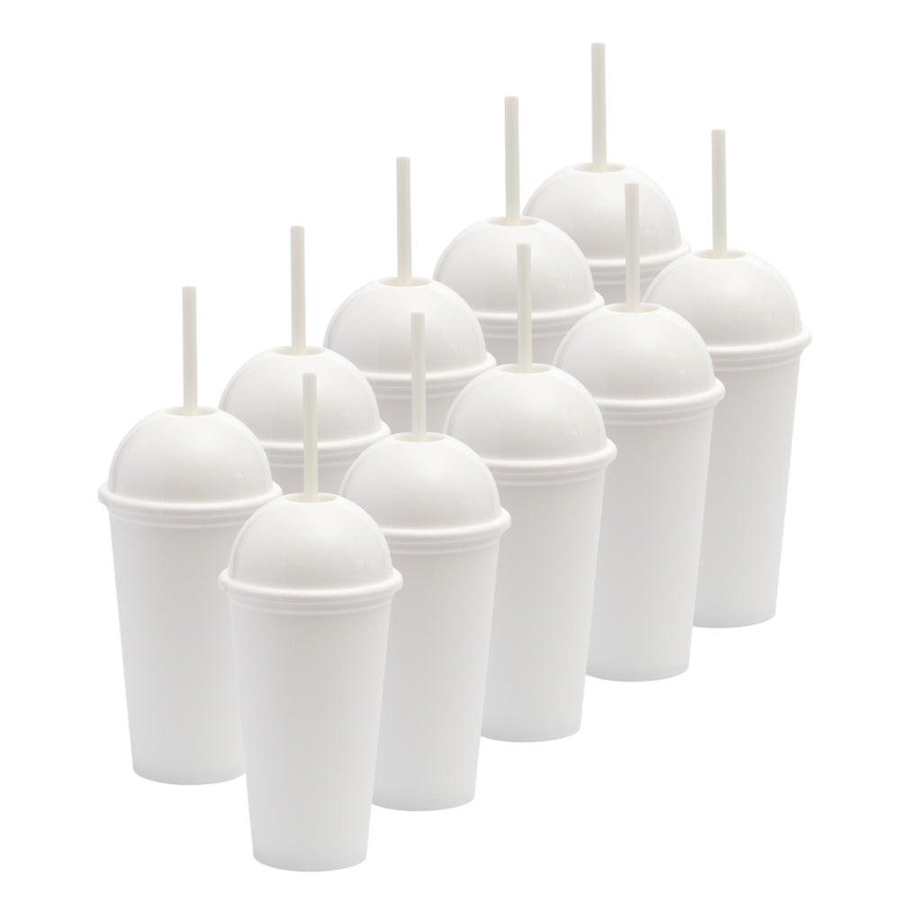Kit Frappé 10 Vasos SATURN 16 OZ tapa domo con popote  - Blanco acabado mate | UUPZ