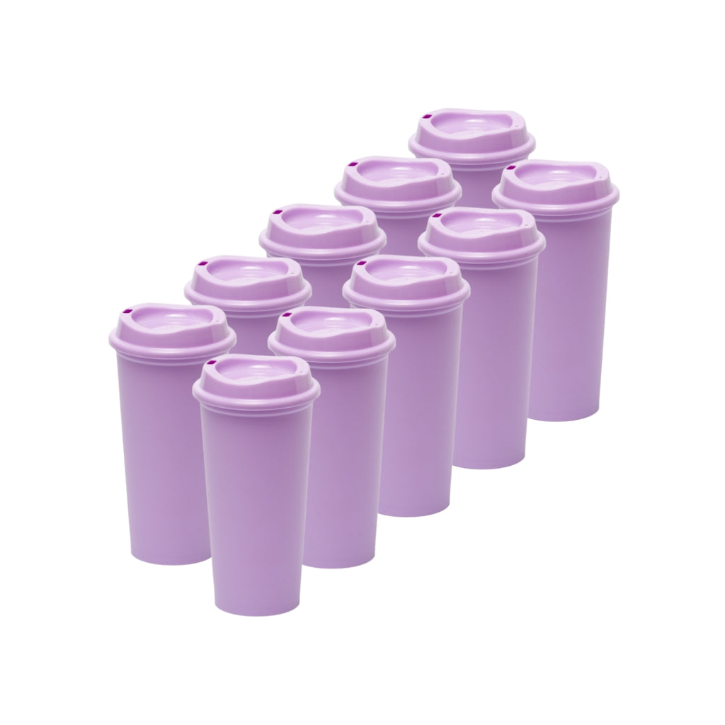 Kit Cafetero 10 Vasos STAR 20 OZ tapa cafetera - Morado Pastel acabado mate | UUPZ