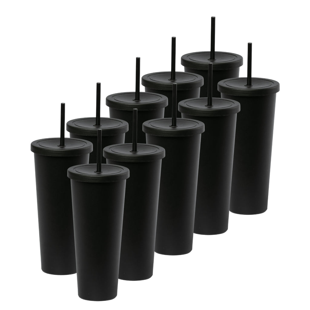 Kit Resistente 10 Vasos ROCKET 34 OZ tapa giratoria con popote - Negro grueso y alto | UUPZ